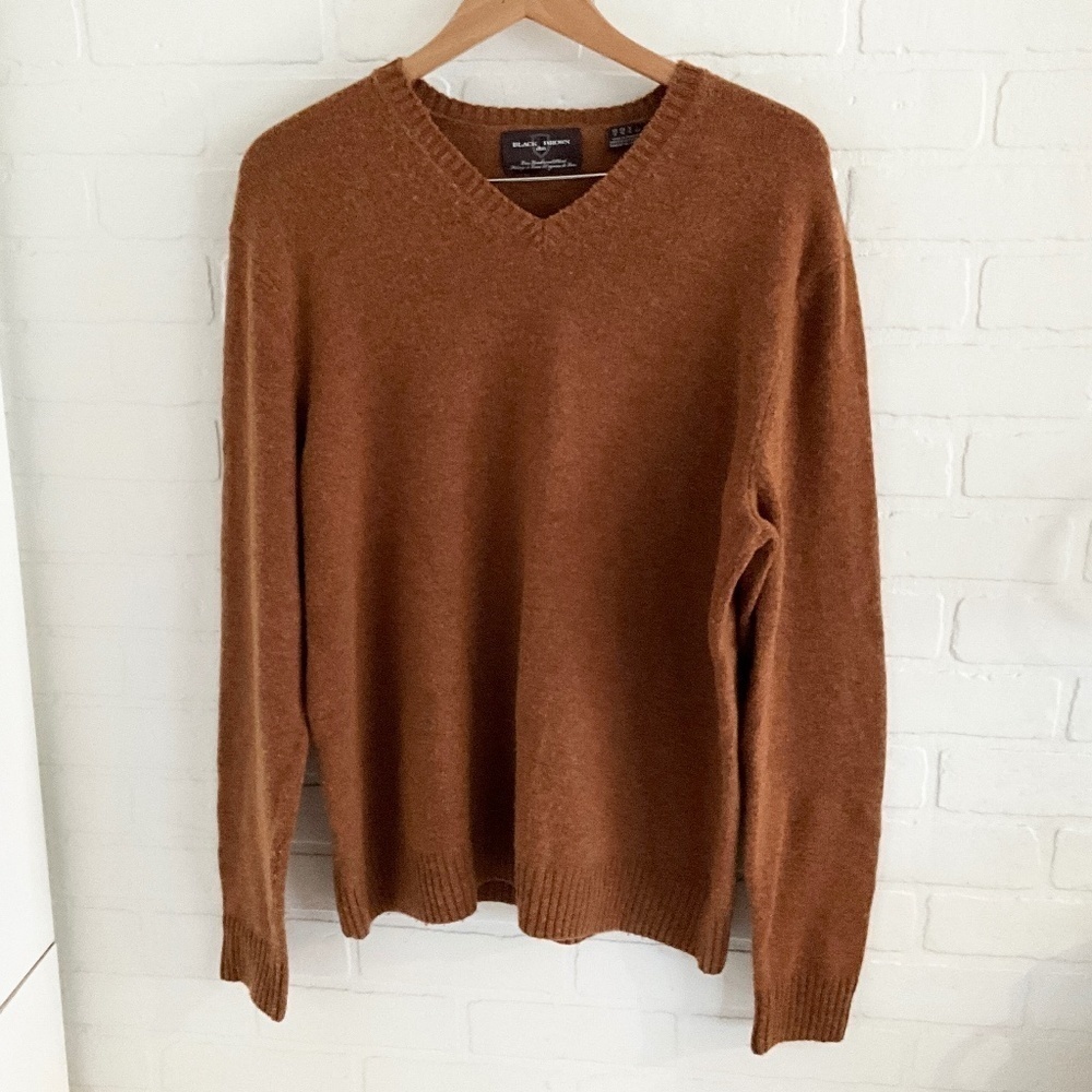 Black Brown 1826 Men’s Knit Sweater Wool Cinnamon Brown V neck Old money XL - Picture 3 of 10